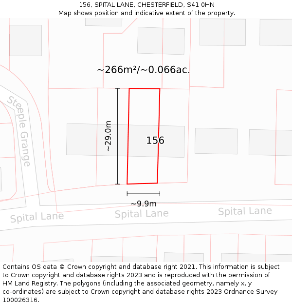 156, SPITAL LANE, CHESTERFIELD, S41 0HN: Plot and title map