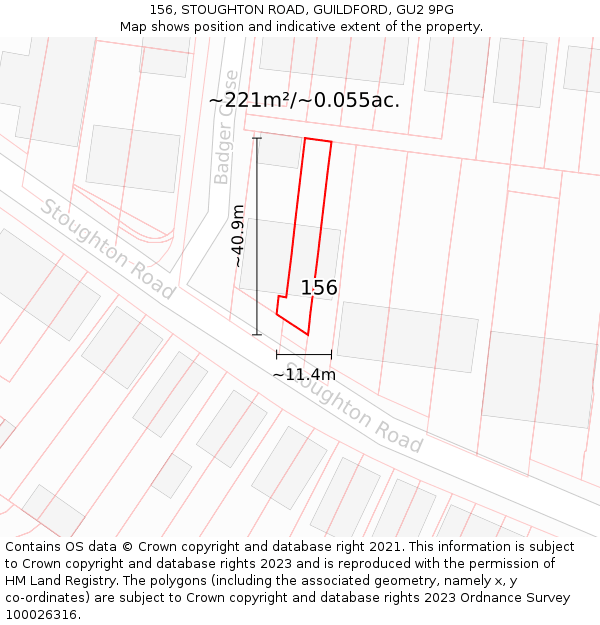 156, STOUGHTON ROAD, GUILDFORD, GU2 9PG: Plot and title map