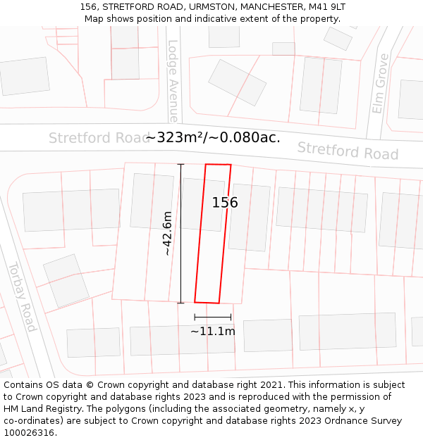 156, STRETFORD ROAD, URMSTON, MANCHESTER, M41 9LT: Plot and title map