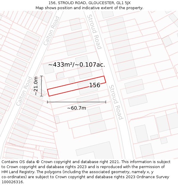 156, STROUD ROAD, GLOUCESTER, GL1 5JX: Plot and title map