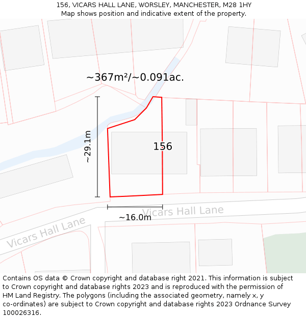 156, VICARS HALL LANE, WORSLEY, MANCHESTER, M28 1HY: Plot and title map