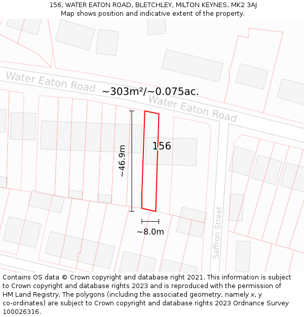 156, WATER EATON ROAD, BLETCHLEY, MILTON KEYNES, MK2 3AJ: Plot and title map