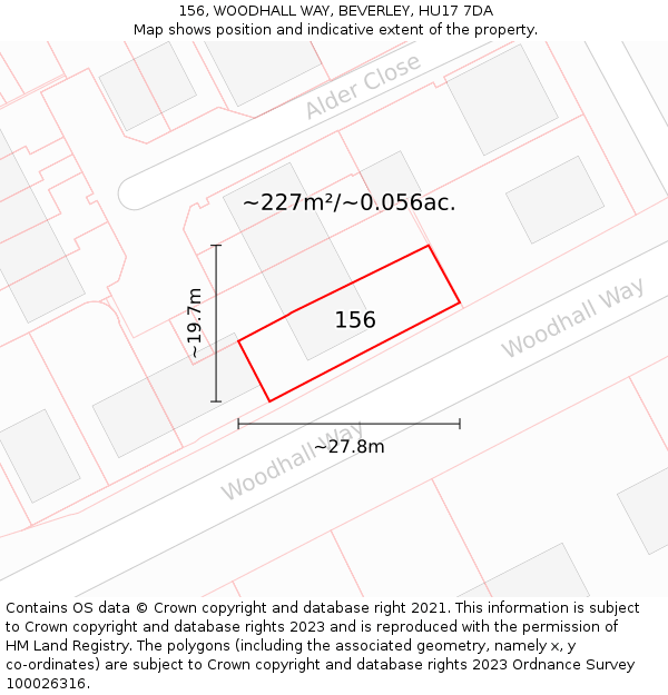 156, WOODHALL WAY, BEVERLEY, HU17 7DA: Plot and title map