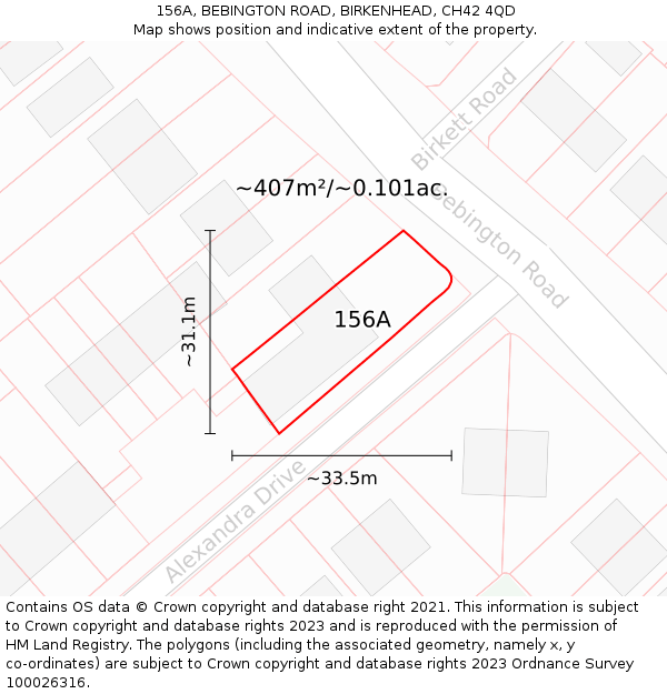 156A, BEBINGTON ROAD, BIRKENHEAD, CH42 4QD: Plot and title map