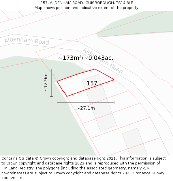 157, ALDENHAM ROAD, GUISBOROUGH, TS14 8LB: Plot and title map