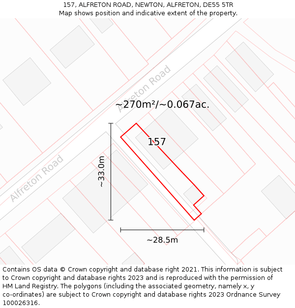 157, ALFRETON ROAD, NEWTON, ALFRETON, DE55 5TR: Plot and title map