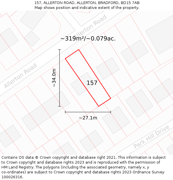 157, ALLERTON ROAD, ALLERTON, BRADFORD, BD15 7AB: Plot and title map