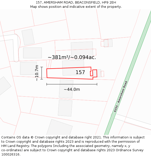 157, AMERSHAM ROAD, BEACONSFIELD, HP9 2EH: Plot and title map