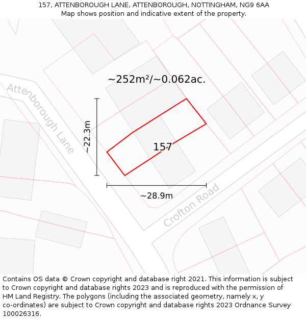 157, ATTENBOROUGH LANE, ATTENBOROUGH, NOTTINGHAM, NG9 6AA: Plot and title map