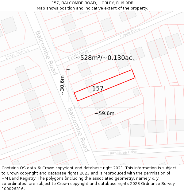 157, BALCOMBE ROAD, HORLEY, RH6 9DR: Plot and title map