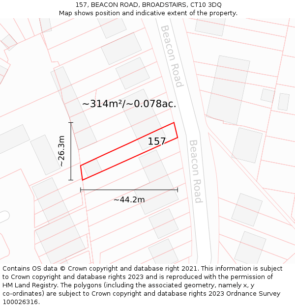 157, BEACON ROAD, BROADSTAIRS, CT10 3DQ: Plot and title map