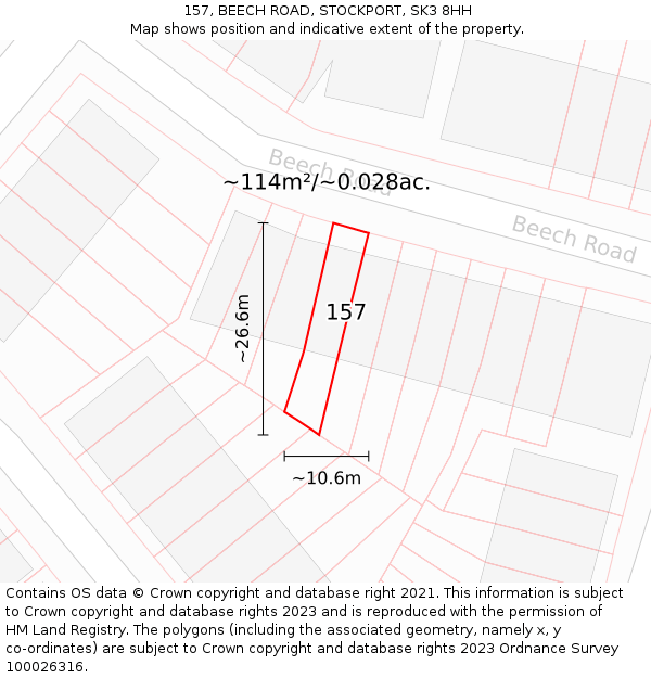 157, BEECH ROAD, STOCKPORT, SK3 8HH: Plot and title map