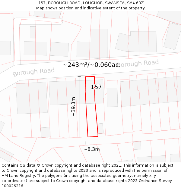 157, BOROUGH ROAD, LOUGHOR, SWANSEA, SA4 6RZ: Plot and title map