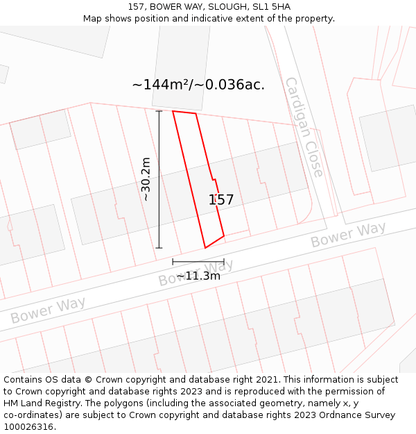 157, BOWER WAY, SLOUGH, SL1 5HA: Plot and title map