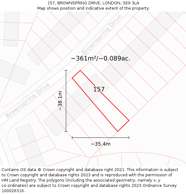 157, BROWNSPRING DRIVE, LONDON, SE9 3LA: Plot and title map