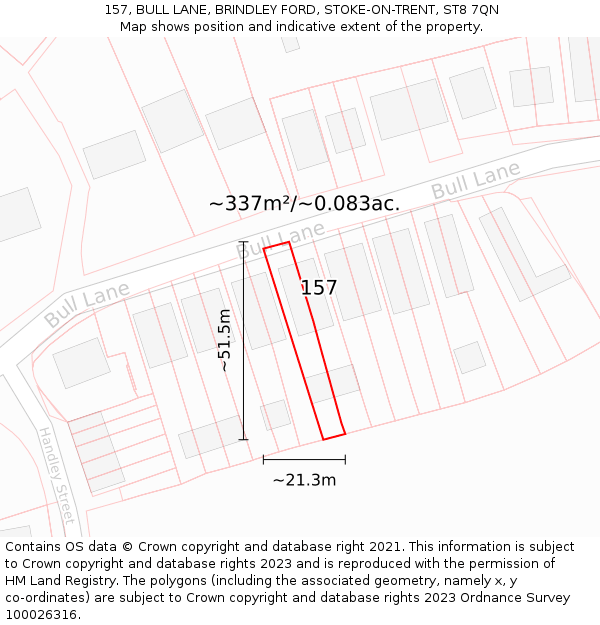 157, BULL LANE, BRINDLEY FORD, STOKE-ON-TRENT, ST8 7QN: Plot and title map