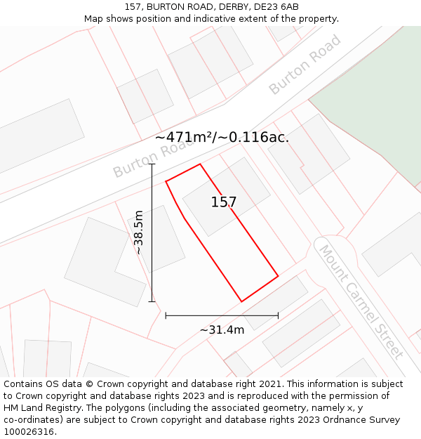 157, BURTON ROAD, DERBY, DE23 6AB: Plot and title map