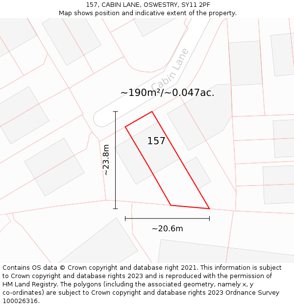 157, CABIN LANE, OSWESTRY, SY11 2PF: Plot and title map