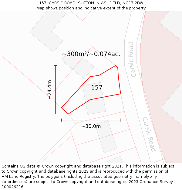 157, CARSIC ROAD, SUTTON-IN-ASHFIELD, NG17 2BW: Plot and title map