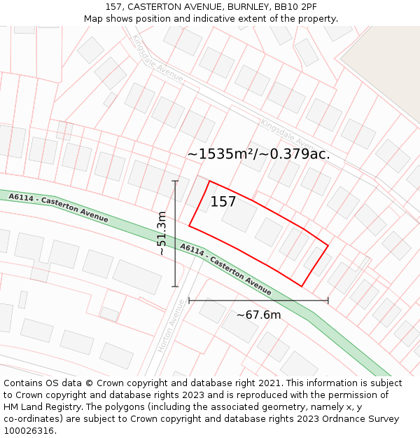 157, CASTERTON AVENUE, BURNLEY, BB10 2PF: Plot and title map