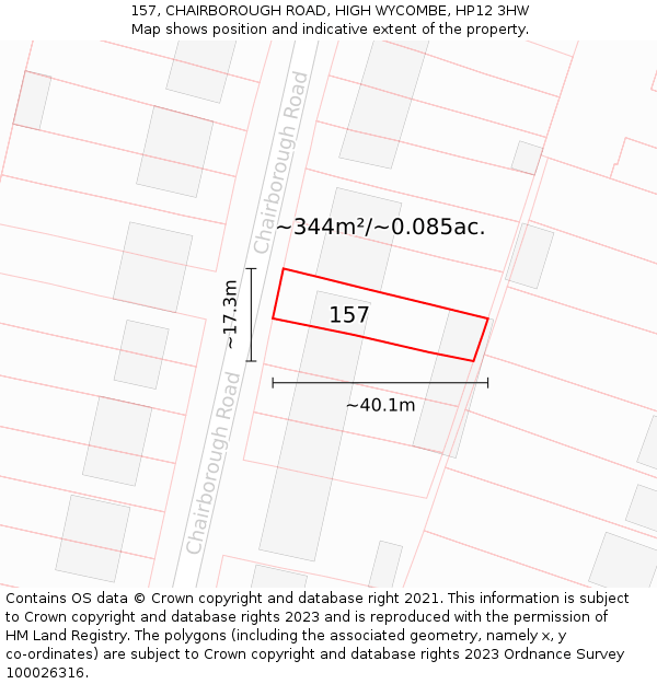 157, CHAIRBOROUGH ROAD, HIGH WYCOMBE, HP12 3HW: Plot and title map