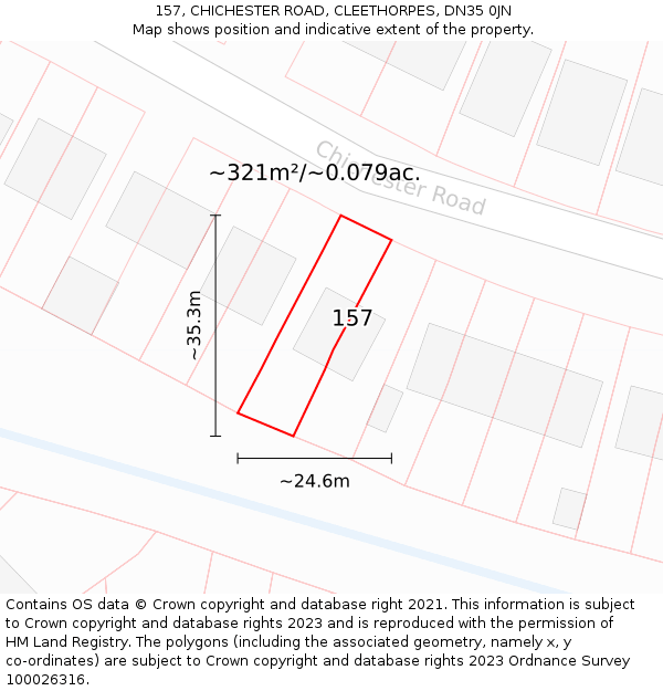 157, CHICHESTER ROAD, CLEETHORPES, DN35 0JN: Plot and title map