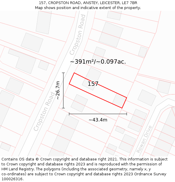 157, CROPSTON ROAD, ANSTEY, LEICESTER, LE7 7BR: Plot and title map