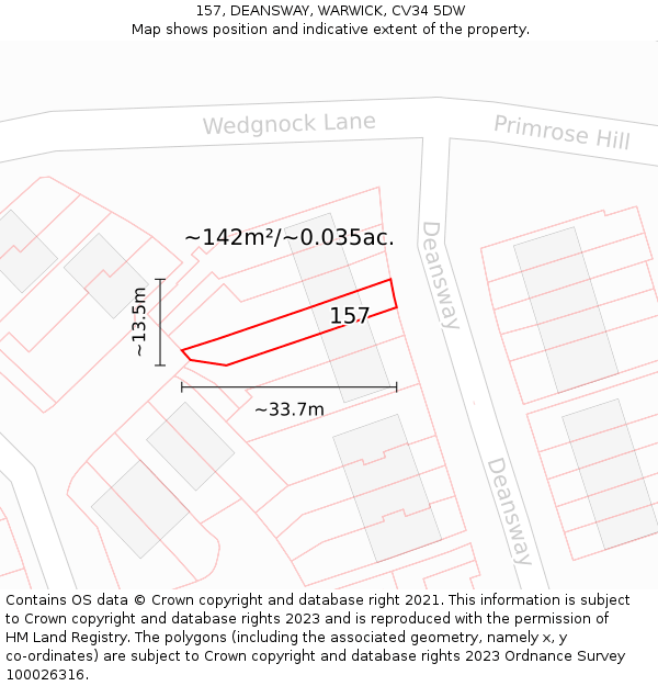 157, DEANSWAY, WARWICK, CV34 5DW: Plot and title map