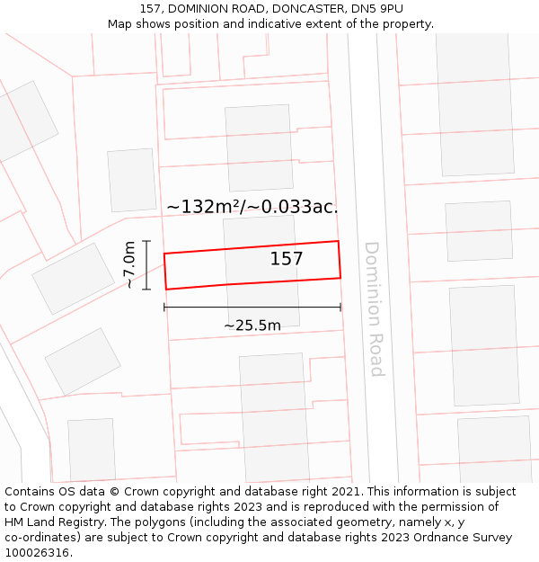 157, DOMINION ROAD, DONCASTER, DN5 9PU: Plot and title map