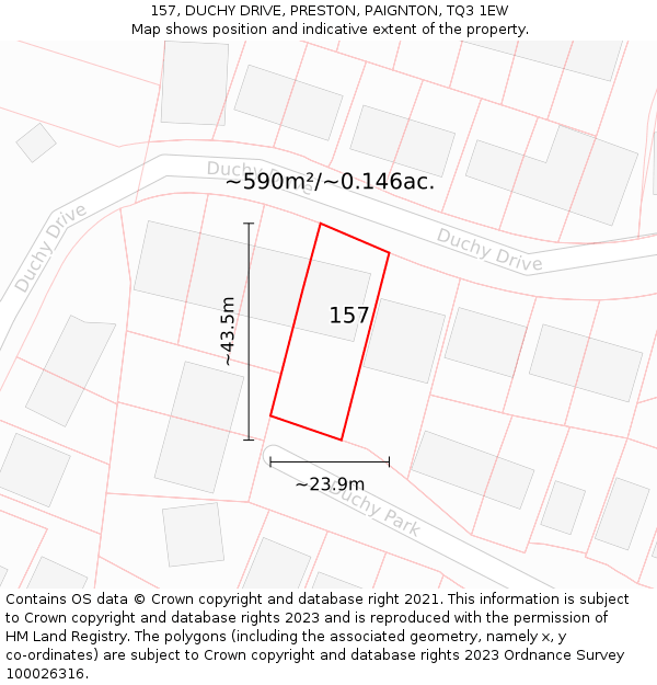 157, DUCHY DRIVE, PRESTON, PAIGNTON, TQ3 1EW: Plot and title map