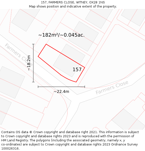 157, FARMERS CLOSE, WITNEY, OX28 1NS: Plot and title map