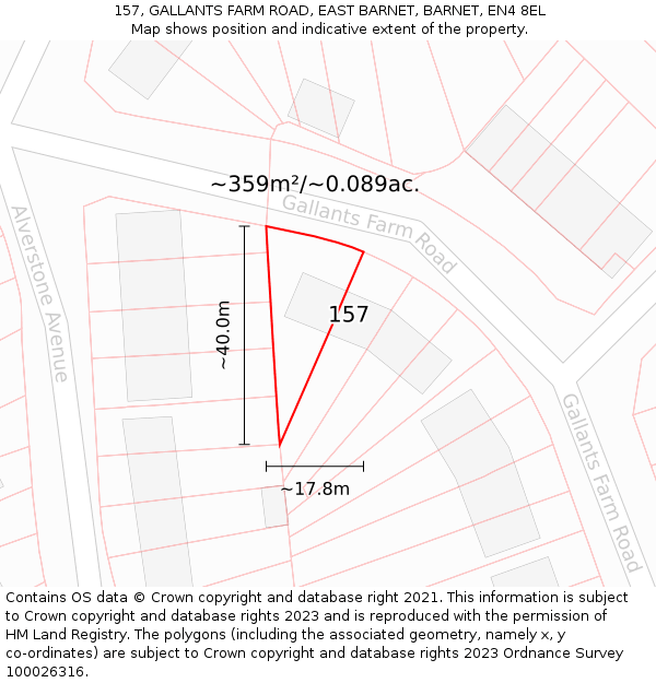 157, GALLANTS FARM ROAD, EAST BARNET, BARNET, EN4 8EL: Plot and title map