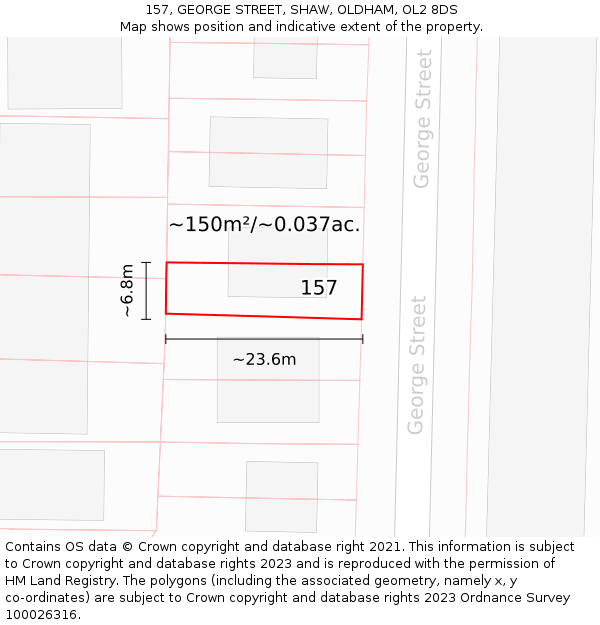 157, GEORGE STREET, SHAW, OLDHAM, OL2 8DS: Plot and title map