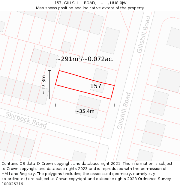 157, GILLSHILL ROAD, HULL, HU8 0JW: Plot and title map