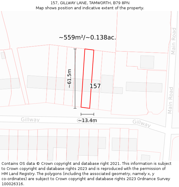 157, GILLWAY LANE, TAMWORTH, B79 8PN: Plot and title map