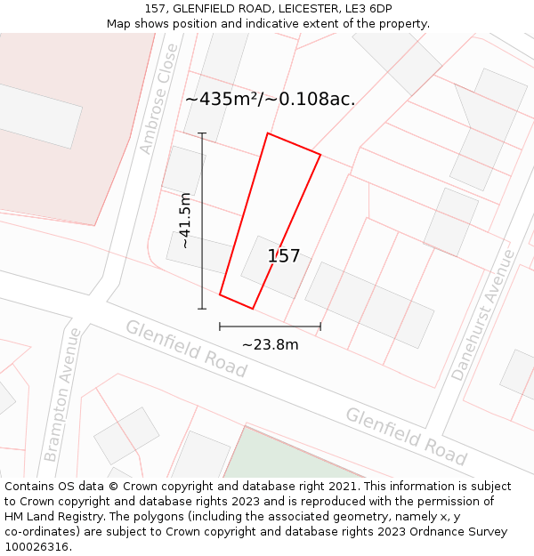 157, GLENFIELD ROAD, LEICESTER, LE3 6DP: Plot and title map