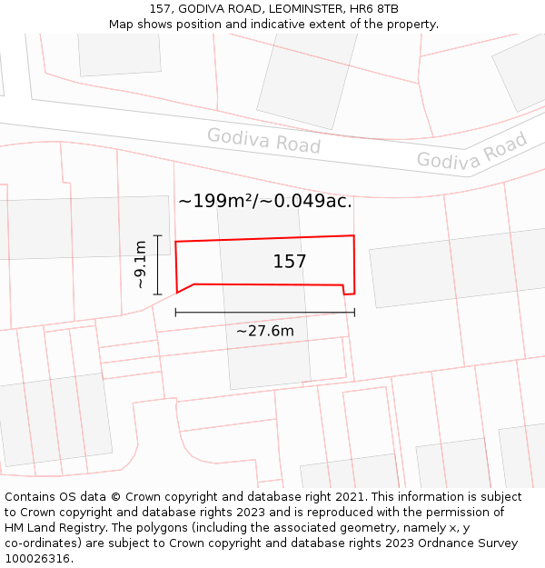 157, GODIVA ROAD, LEOMINSTER, HR6 8TB: Plot and title map