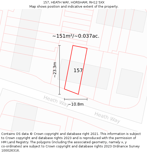 157, HEATH WAY, HORSHAM, RH12 5XX: Plot and title map