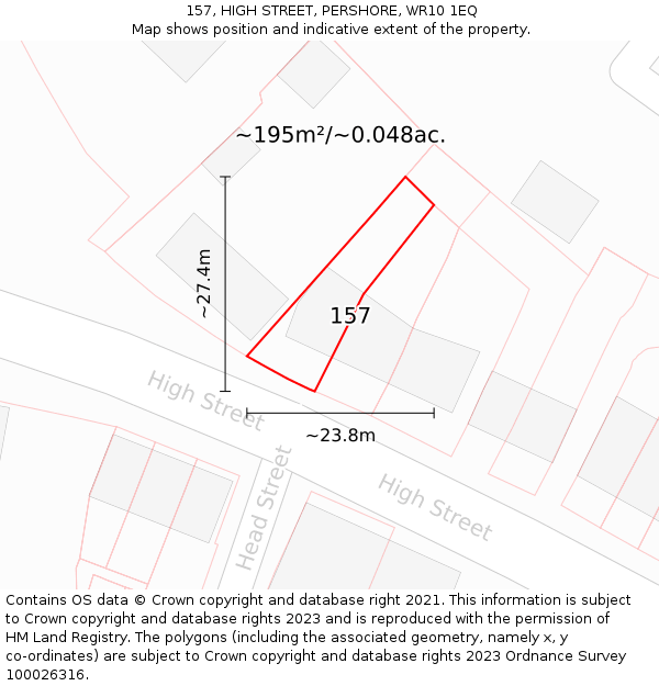 157, HIGH STREET, PERSHORE, WR10 1EQ: Plot and title map