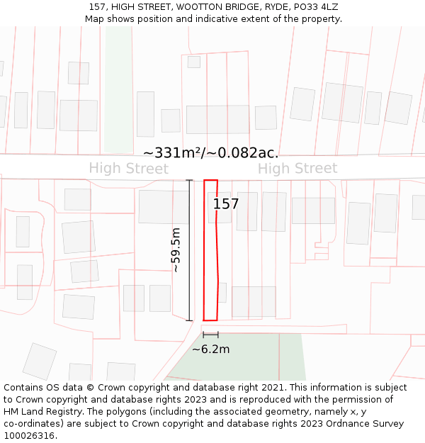 157, HIGH STREET, WOOTTON BRIDGE, RYDE, PO33 4LZ: Plot and title map