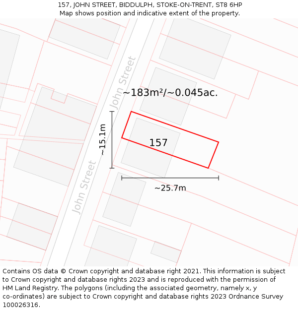 157, JOHN STREET, BIDDULPH, STOKE-ON-TRENT, ST8 6HP: Plot and title map