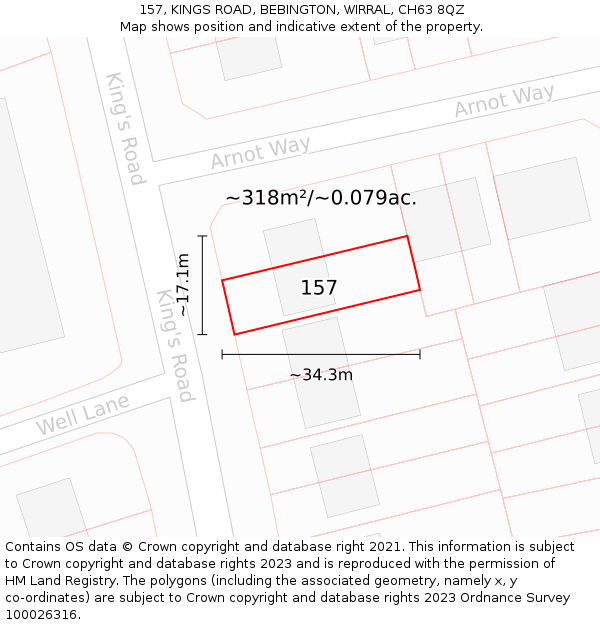 157, KINGS ROAD, BEBINGTON, WIRRAL, CH63 8QZ: Plot and title map