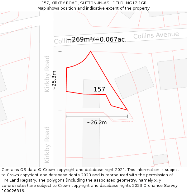 157, KIRKBY ROAD, SUTTON-IN-ASHFIELD, NG17 1GR: Plot and title map