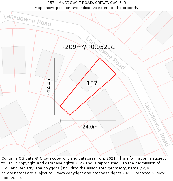 157, LANSDOWNE ROAD, CREWE, CW1 5LR: Plot and title map