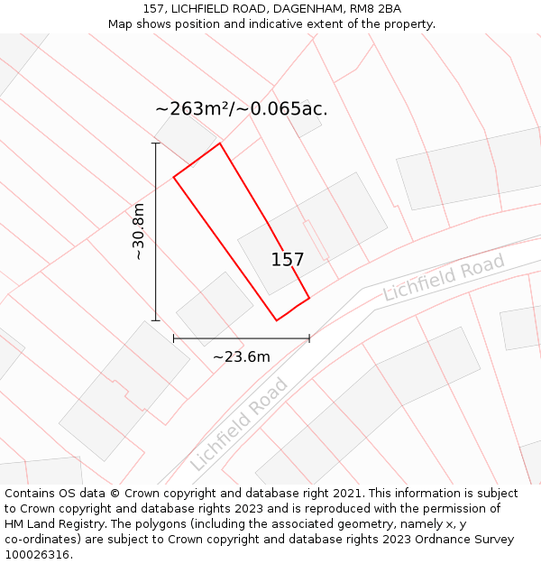 157, LICHFIELD ROAD, DAGENHAM, RM8 2BA: Plot and title map