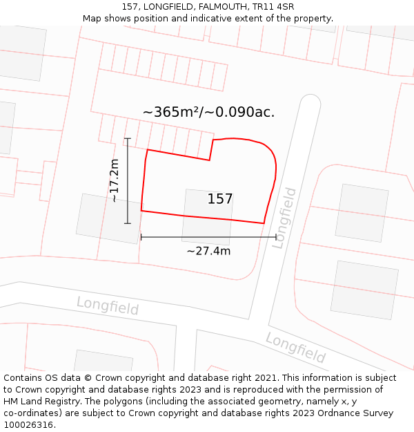 157, LONGFIELD, FALMOUTH, TR11 4SR: Plot and title map