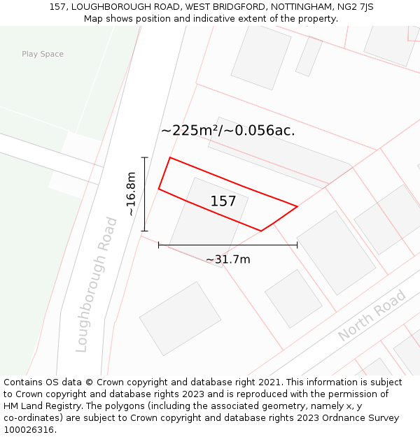 157, LOUGHBOROUGH ROAD, WEST BRIDGFORD, NOTTINGHAM, NG2 7JS: Plot and title map