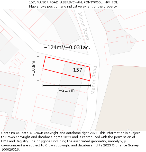 157, MANOR ROAD, ABERSYCHAN, PONTYPOOL, NP4 7DL: Plot and title map