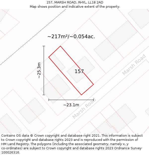 157, MARSH ROAD, RHYL, LL18 2AD: Plot and title map