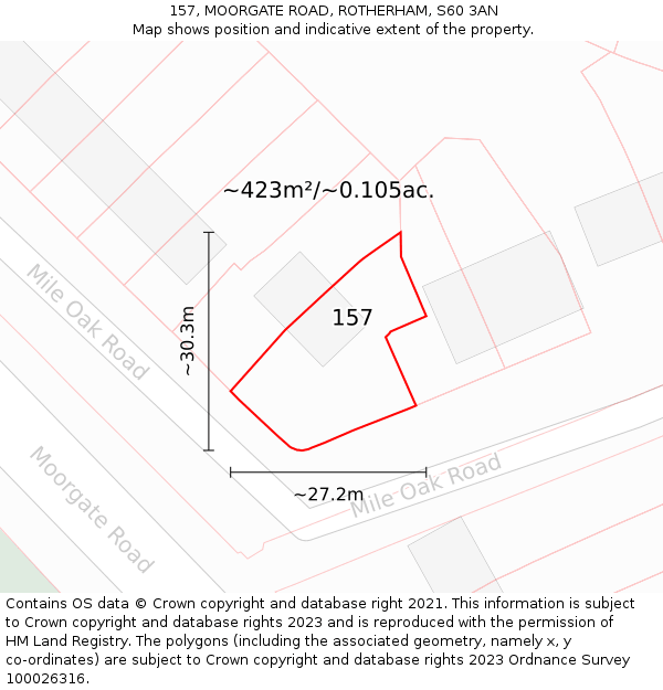 157, MOORGATE ROAD, ROTHERHAM, S60 3AN: Plot and title map